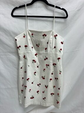 Maeve White Mini Dress with Red Cherry Embroidery